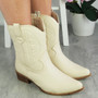 LAIBRA Beige Cowboy Western Mid Calf Pull On Boots