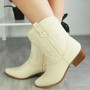 LAIBRA Beige Cowboy Western Mid Calf Pull On Boots