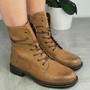 MORRI Camel Ankle Warm Lined Zip Lace Up Army Boots