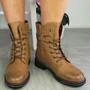 MORRI Camel Ankle Warm Lined Zip Lace Up Army Boots