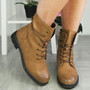 MORRI Camel Ankle Warm Lined Zip Lace Up Army Boots