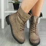 MORRI Khaki Ankle Warm Lined Zip Lace Up Army Boots