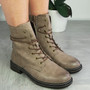 MORRI Khaki Ankle Warm Lined Zip Lace Up Army Boots