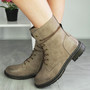 MORRI Khaki Ankle Warm Lined Zip Lace Up Army Boots