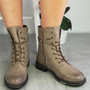 MORRI Khaki Ankle Warm Lined Zip Lace Up Army Boots