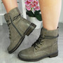 MORRI Grey Ankle Warm Lined Zip Lace Up Army Boots