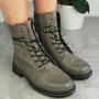 MORRI Grey Ankle Warm Lined Zip Lace Up Army Boots