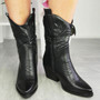 DOBRA Black Cowboy Western Mid Calf Cuban Heel Boots