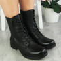JENNIFER Black Ankle Army Lace Up Zip Lined Boots