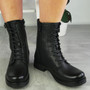 JENNIFER Black Ankle Army Lace Up Zip Lined Boots