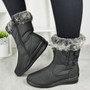 MEENA Black Mid Calf  Warm Faux Fur Zip Boots