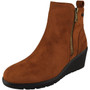 CLARAY Camel Warm Ankle Zip Wedge Boots 