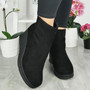 ROSEI Black Suede Ankle Wedge Lined Zip Boots 