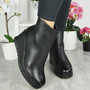 ROSEI Black Pu Ankle Wedge Lined Zip Boots 