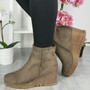 ROSEI Khaki Ankle Wedge Lined Zip Boots 