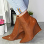ALIZAY Camel Ankle Wedge Night Party Boots 