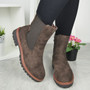 DENISE Brown Ankle  Chelsea Grip Faux Fur Lined Zip Boots 