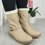 JULIET Khaki Winter Faux Fur Zip Nubuck Ankle Boots 