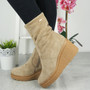 RANI Beige Grip Platform Zip Mid Calf Wedge Boots