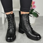 CARMEL Black Ankle Lace Up Zip Boots 