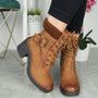 ELENA Camel Ankle Collar Lace Up Zip Boots 
