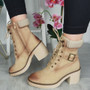 ELENA Beige Ankle Collar Lace Up Zip Boots 