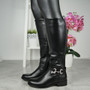 EUNICE Black Classy Bling Stretch Warm Lined Zip Boots 