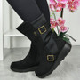 EIRA Black Suede Wide Fit Winter Wedge Zip Boots 