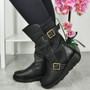 EIRA Black Pu Wide Fit Winter Wedge Zip Boots 