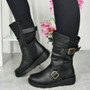 EIRA Black Pu Wide Fit Winter Wedge Zip Boots 