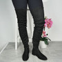 CERI Black Thigh High Tie Up Pointed Low Heel Zip Boots 