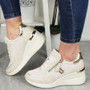 GRETA Beige Wedge Trainers Lace Up Pumps Shoes 