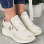 GRETA Beige Wedge Trainers Lace Up Pumps Shoes 