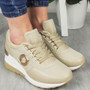 ILARIA Beige Wedge Lace Up Comfy Pumps Trainers Shoes 