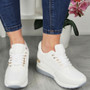 ILARIA White Wedge Lace Up Comfy Pumps Trainers Shoes 