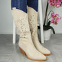 LUISA Beige Cowboy Western Mid Calf Faux Suede Zip Boots 