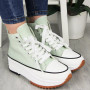 FERN Green Canvas Trainers Lace Up Casual Boots