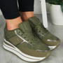 SIENA Green Wedge Lace Up Classic Pumps Trainers Shoes 