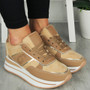 SIENA Camel Wedge Lace Up Classic Pumps Trainers Shoes 