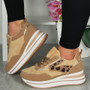 AOIFE Camel Classic Lace Up Comfy Wedge Sneakers