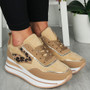 AOIFE Camel Classic Lace Up Comfy Wedge Sneakers