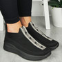 ANWEN Black Slip On Comfy Wedge Sock Sneakers