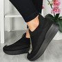 ANWEN Black Slip On Comfy Wedge Sock Sneakers