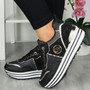 FREYA Black Classic Lace Up Comfy Wedge Sneakers