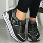 FREYA Black Classic Lace Up Comfy Wedge Sneakers