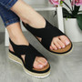 ARIAH Black Wedges Cushioned Summer Buckle Sandals 