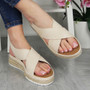 ARIAH Beige Wedges Cushioned Summer Buckle Sandals 