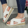 ARIAH White Wedges Cushioned Summer Buckle Sandals 