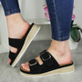 CIANNA Black Wedge Slip On Summer Sandals 