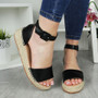 SILVANA Black Wedge Hessian Buckle Cushioned Summer Sandals 